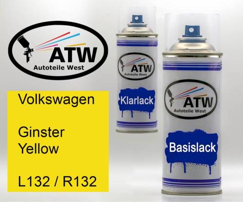 Volkswagen, Ginster Yellow, L132 / R132: 400ml Sprühdose + 400ml Klarlack - Set, von ATW Autoteile West.